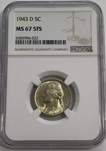 1943 D NGC MS67 5FS SILVER JEFFERSON NICKEL 5C MINT STATE COIN FIVE FULL STEPS