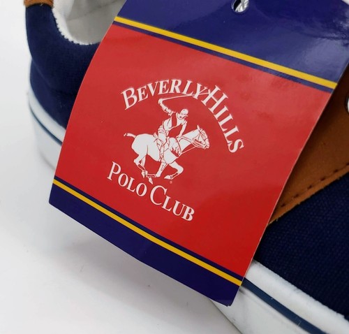 Beverly Hills Polo Club Boys Canvas Sneakers Navy Tan Lace Up Casual Size 2 New - Picture 8 of 9