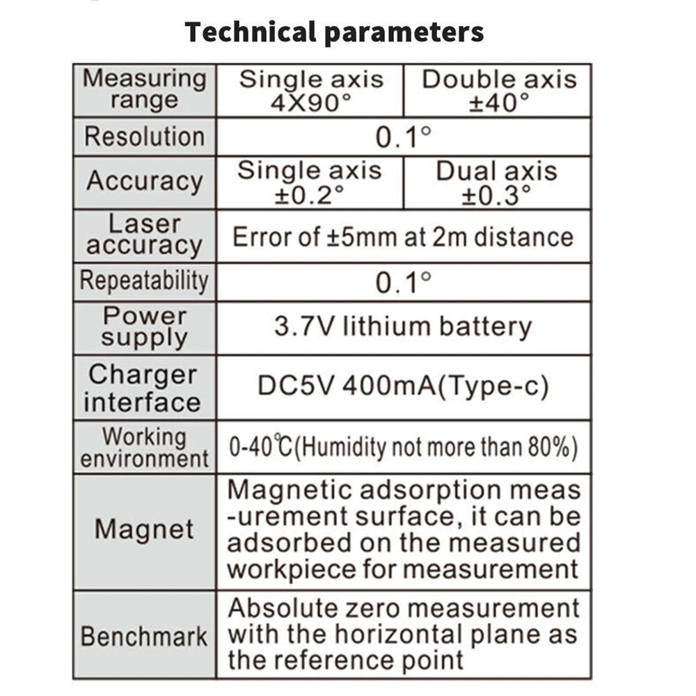 Digital Laser Level Inclinometer Laser Protractor Angle Ruler Dual-Screen Type-C