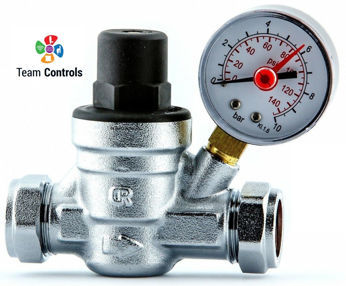Water Pressure Regulating Reducing Valve inc Gauge 15mm 22mm TC