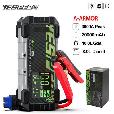 YESPER 3000A Auto starthilfe Jump Starter 20000mAh Ladegerät Tragbar PowerBank 