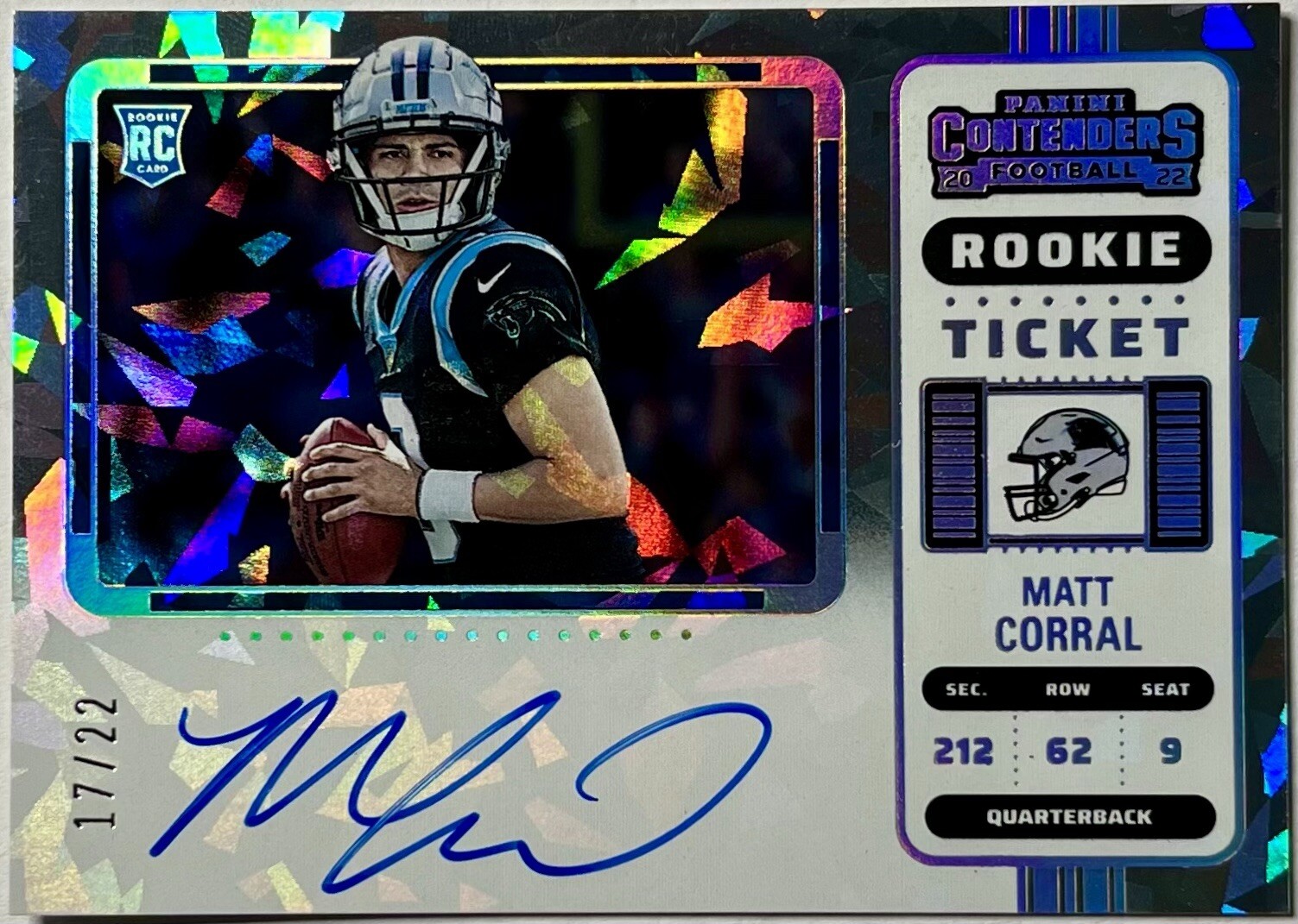 2022 Panini Contenders Rookie Ticket Matt Corral Cracked Ice Auto /22