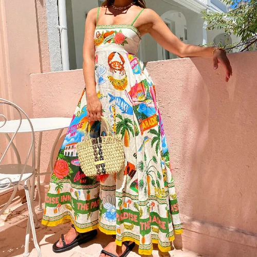 2025 Women's Summer Maxi Dress Farm Floral Print Sleeveless Swing Anthro Rio - Picture 10 of 11