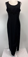 Vtg Carole Little Sheath Maxi Dress Sz 12 Black Beaded Y2K 90s Lined Back Cutout
