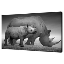 Rhinoceros Mother And Calf Animals Rhino Modern Design Canvas Print Wall Art