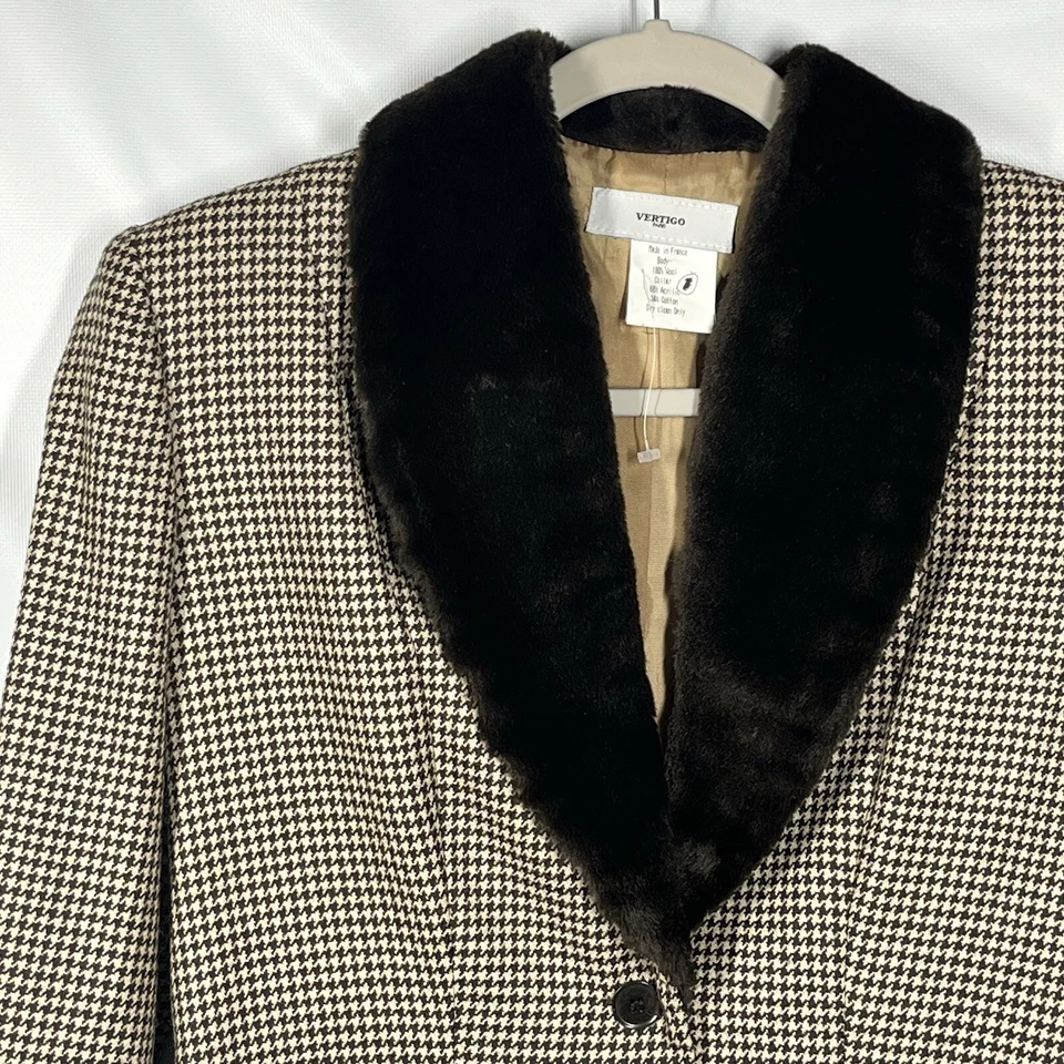 Vertigo Париж шерсти гончая блейзер куртка S искусственного меха отделки воротник нейтральный шик - Изображение 2 из 4
