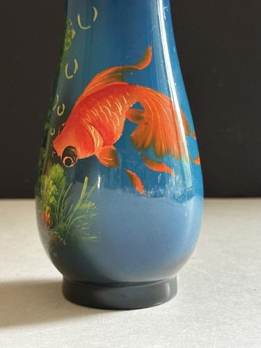 Vintage Japanese Koi Fish Lacquered Hand Painted Vase 7.5” Made in Vietnam - Picture 15 of 21