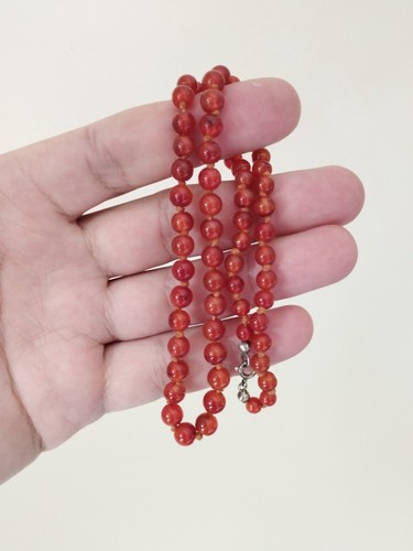 VINTAGE NECKLACE WITH POLISHED CARNELIAN MINERAL STONE. SILVER - Picture 14 of 24
