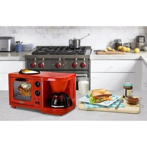 Elite EBK-200R 3-in-1 Mini Breakfast Shoppe, Coffee, Toaster Oven, Griddle