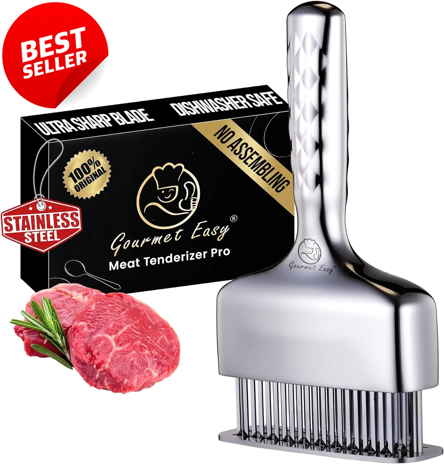 Meat Tenderizer Tool Extra Long Handle Rustproof Stainless Steel Mallet US
Opens in a new window or 