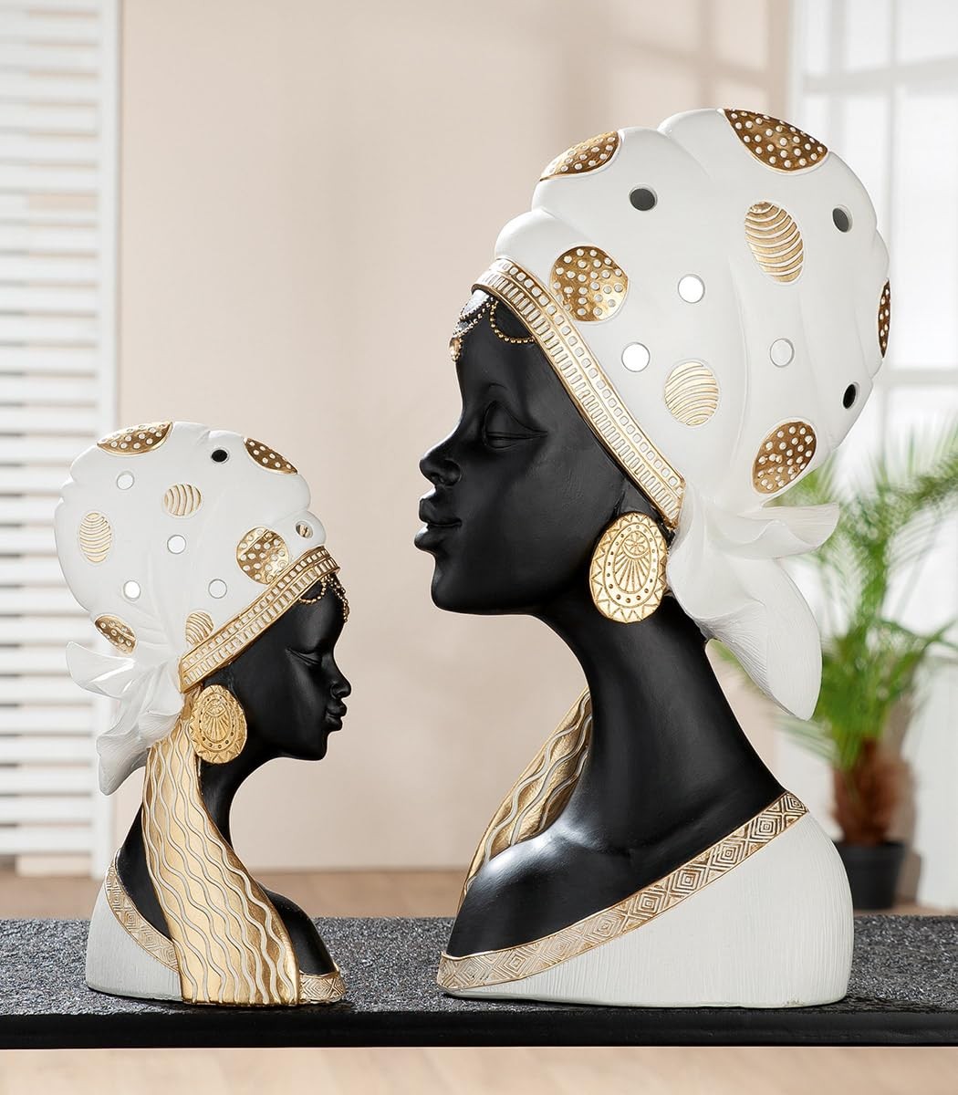 Figure, African woman, Synthetic resin, cream, black, PU 1, L. 11 cm, W. (R8h)