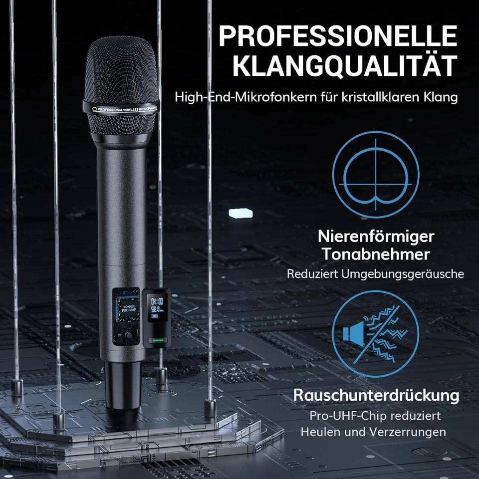 TONOR TW550 Funkmikrofon Set kabellos 2x Wireless Mic UHF AutoScan 80m Akku - Bild 4 von 4