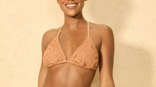 Shade  Shore Women's L Light Brown Metallic Strappy Triangle Bikini Top L