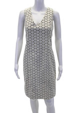 Carolina Herrera Womens Back Zip V Neck Embroidered Sheath Dress White Size 8