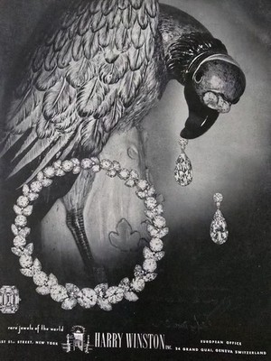 1957 Harry Winston Diamond Necklace earrings Ring Vintage Jewelry Ad 