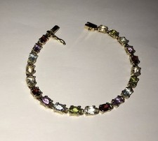 RAINBOW OVAL SEMI PRECIOUS GEMSTONES Topaz TENNIS BRACELET One Missing Gem