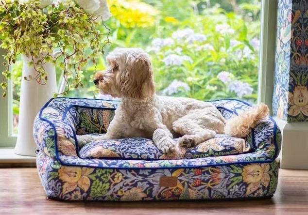 Morris & Co. Strawberry Thief Print Large Dog Sofa Bed Navy Blue/Multi {Marked}