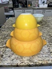 3 Vintage Pyrex Sunflower Daisy Cinderella Nesting Bowl Set MCM Orange Sunflower