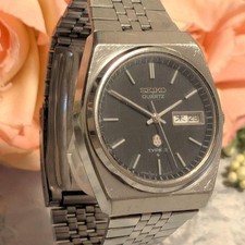 1975 Working Seiko Type 2 Men's Watch, Black Dial, Vintage