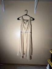 Meetjen Women's Sleeveless Lace and Chiffon High-Low Cocktail Dress Beige