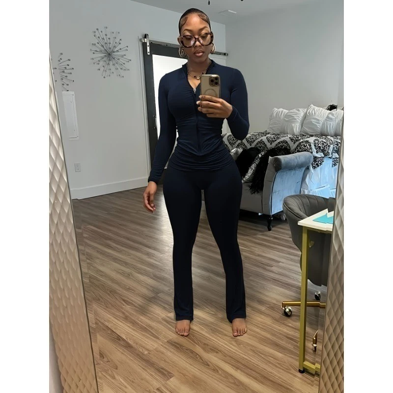 Conjunto de 2 piezas de trajes de entrenamiento para mujer chándal manga larga cremallera fitness sudaderas Foto 4 de 4