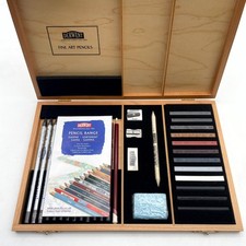 Derwent Fine Art Pencils Sketching Collection Wood Box Graphite Charcoal Pastels