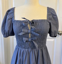 Puff Sleeve Smocked Bow Midi Dress by ASTR the Label size XS Denim Blue