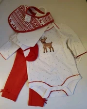 NWT Starting Out Newborn 4 Piece Christmas Outfit Reindeer Bodysuit Pants