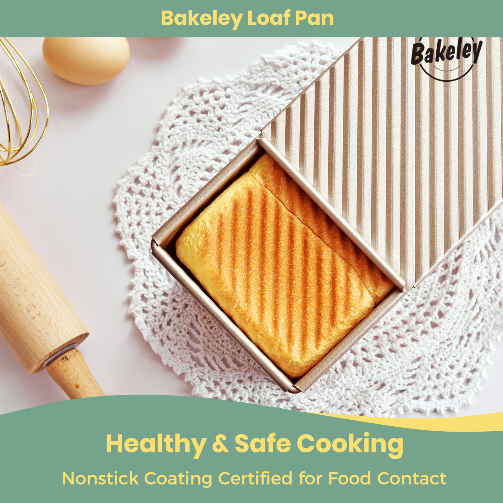 Pullman Loaf Pan with Lid 1 Lb  Non-Stick，Champagne Gold