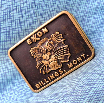 1980s Exxon Refinery Billings Montana Belt Buckle Gas Oil Vtg Anacortes  .GMP596
