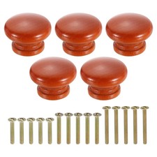 5Pcs 1.57"x1.1" Round Wood Mushroom Shape Paint Surface Knob, Brown