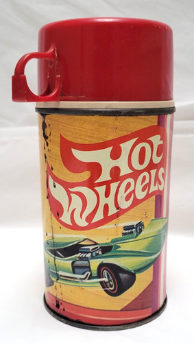 Vintage 1969 HOT WHEELS Redlines Metal Half Pint Thermos Tan Lid #2804 Complete