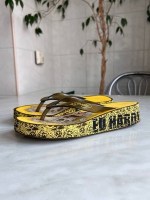 Ed Hardy Flip Flops Size 37 Tattoo Y2K Sandals Platform Y2K 2000 s Japan Style