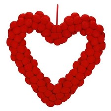 Wool Felt Pom Pom Wreath 13 Inch Valentine Heart Wreath Front Hanger Red