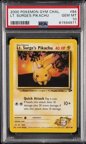 2000 POKEMON GYM CHALLENGE #84 LT. SURGE'S PIKACHU PSA 10