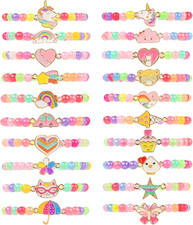 20 Pcs Colorful Unicorn Bracelet Girls Rainbow Unicorn Heart Beaded Bracelet Str