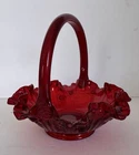 Fenton Ruby Red Glass Basket Roses Ruffled Edge Vintage Collectible