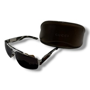 Gucci GG1628/S vintage aviator sunglasses Tinted Aviator y2K 2000\'s black GUCCI Black Leather Gold Tone Aviator Sunglasses – Sui  main image 2