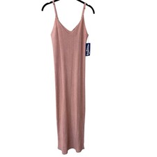 FRESHMAN 1996 Soft Pink Ribbed Knit Tank Dress Midi Sleeveless size Small 90s