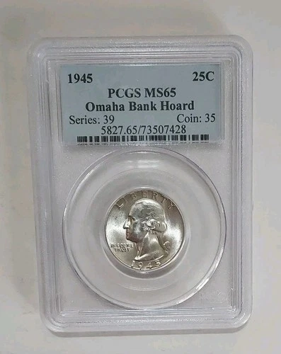 1945 Washington Quarter 25C PCGS MS65 Omaha Bank Hoard 90% Silver