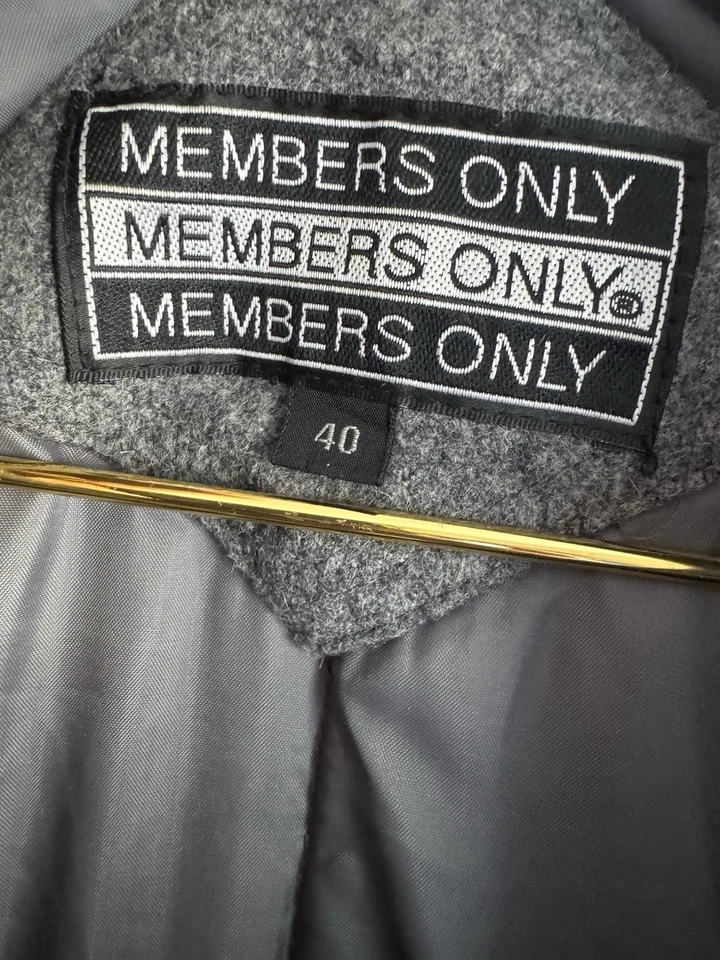 VTG 80's Members Only Bomber Wool Jacket Full Zip Snap Coat Gray Sz: 40 Medium - Image 4 of 4