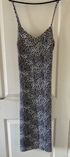 PRETTYLITTLETHING Black Leopard Print Split Cami Dress - Size 8 - BNWT