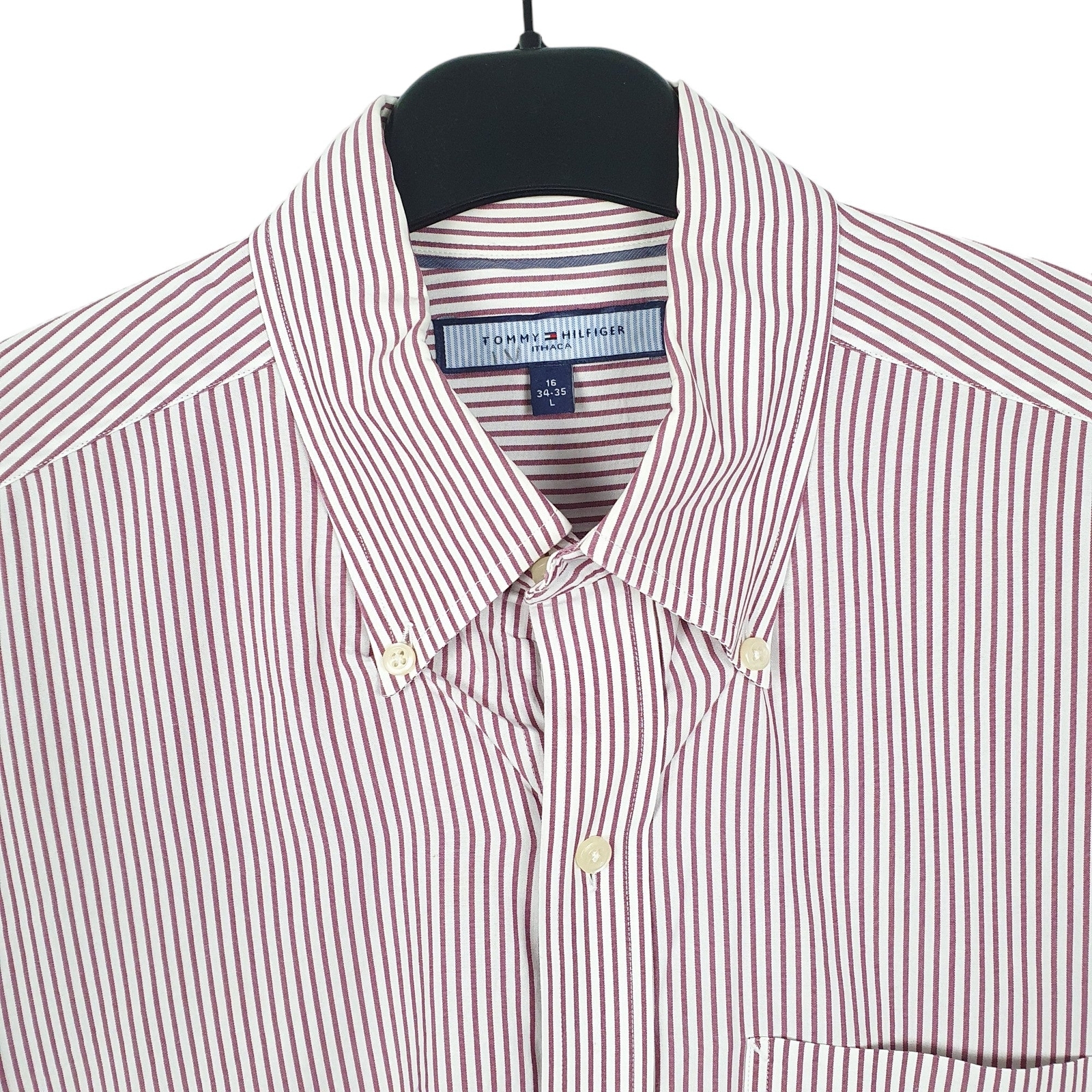 TOMMY HILFIGER Red Striped Shirt Long Sleeve Casual Mens L image 2