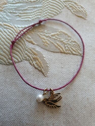 Topshop Dark Pink Gold Tone Bird Pearl Thin Bracelet - Picture 1 of 5