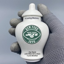 Ceramic Mini Urn for New York Jets Football Theme, Custom Text