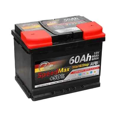 Batterie auto 60Ah AFB Speed Max Start&Stop 600A 12v L2 EFB Prête à l'emploi - Photo 1/4
