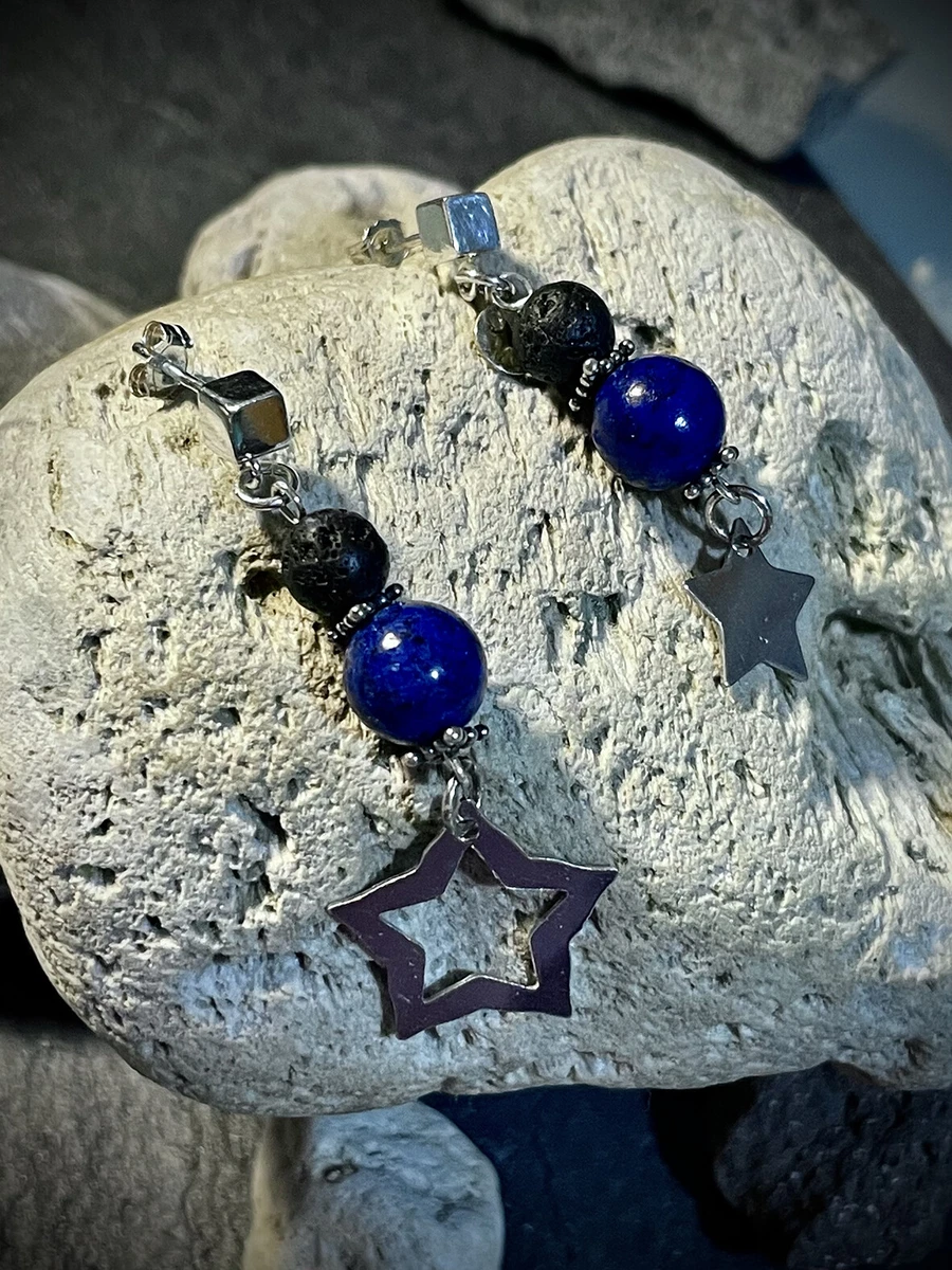 Orecchini Donna Argento 925 Cerchio Seghettato Con Lapislazzuli | Les Poulettes Bijoux | Gioiello Autore Regalo In Cofanetto - 4