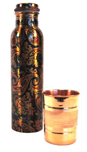 100% Pure Copper Ayurvedic Water Bottle + cup - Yoga Sport Trekking Health Benef - Picture 7 of 10
