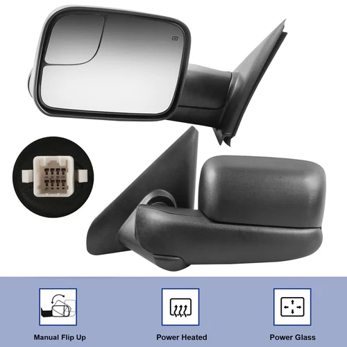 Pair Power Heated Tow Mirrors For 2002-2008 Dodge Ram 1500 2003-2009 2500 3500