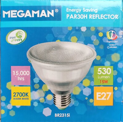 15 watt light bulbs, MEGAMAN,  Reflector